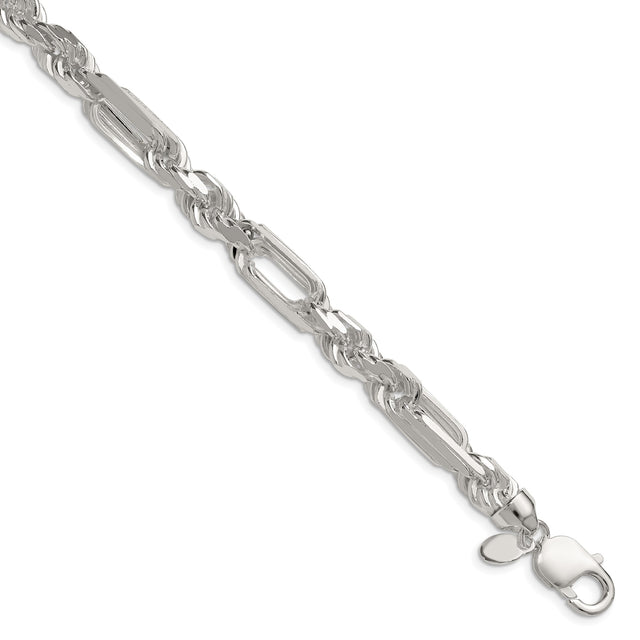 925 White Gold 8 mm Figaro Chain Bracelet, Polished shown for scale