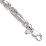925 White Gold 8 mm Figaro Chain Necklace, Polished detail view