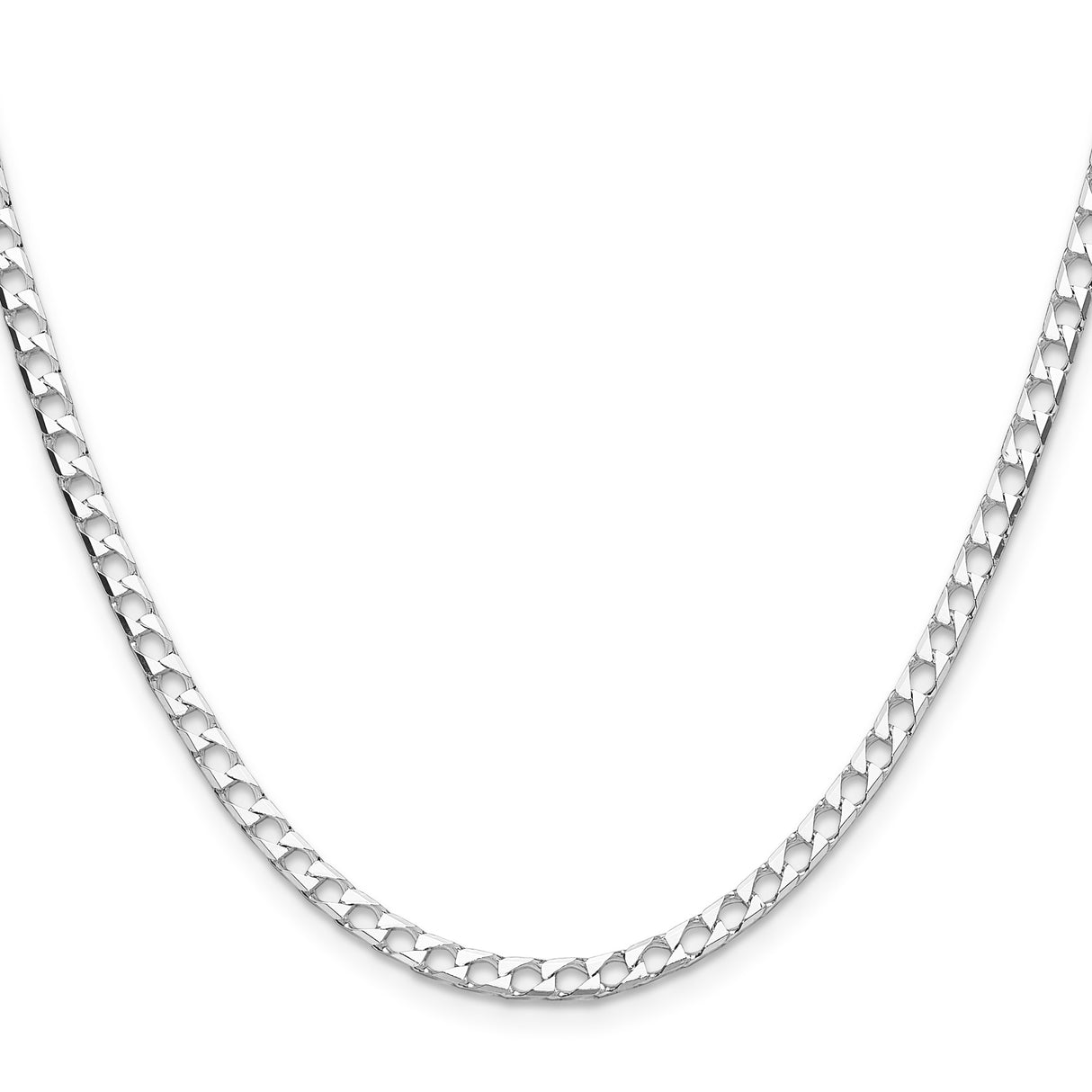 925 White Gold 3.25 mm Curb Chain Necklace, Polished