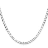 925 White Gold 3.25 mm Curb Chain Necklace, Polished