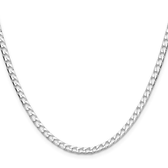 925 White Gold 3.25 mm Curb Chain Necklace, Polished