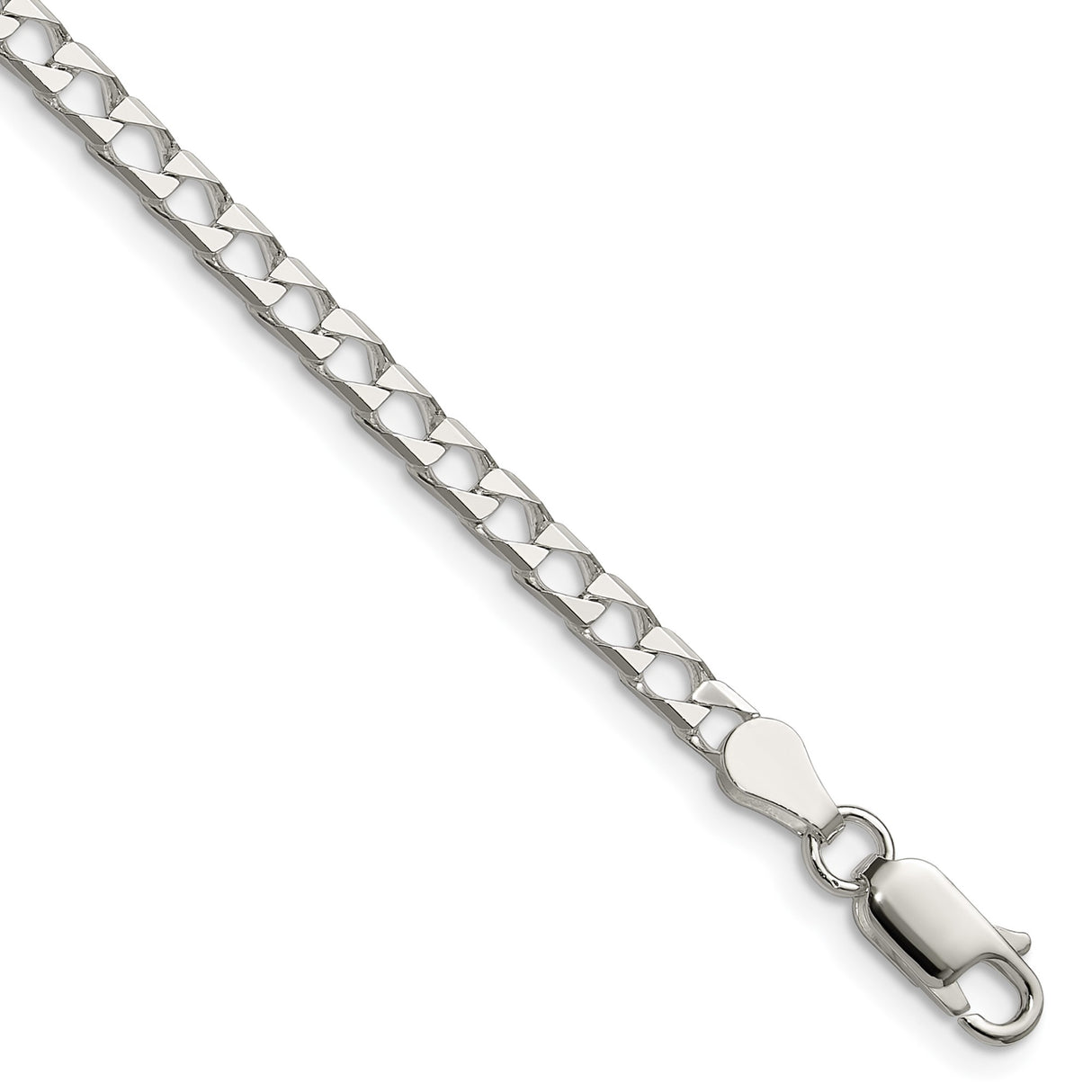 925 White Gold 3.25 mm Curb Chain Anklet, Polished shown for scale