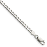 925 White Gold 3.25 mm Curb Chain Anklet, Polished shown for scale