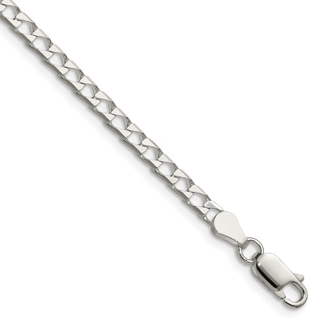 925 White Gold 3.25 mm Curb Chain Bracelet, Polished shown for scale
