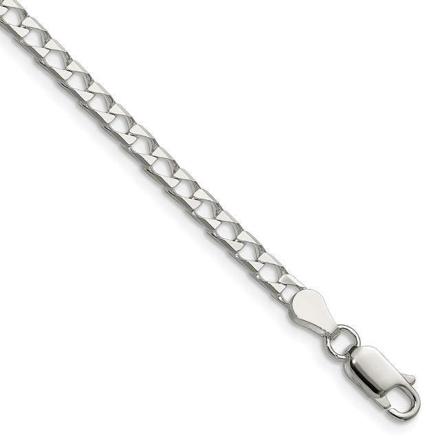 925 White Gold 3.25 mm Curb Chain Bracelet, Polished shown for scale