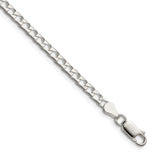 925 White Gold 3.25 mm Curb Chain Necklace, Polished detail view