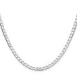 925 White Gold 3.25 mm Curb Chain Necklace, Polished