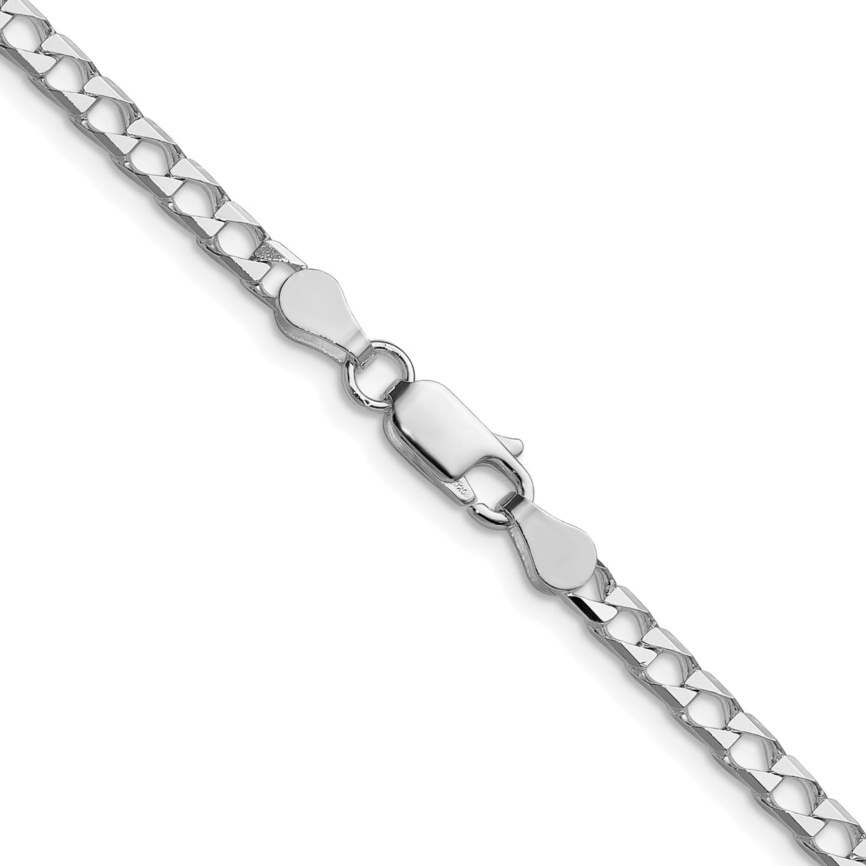 925 White Gold 3.25 mm Curb Chain Necklace, Polished alternate angle