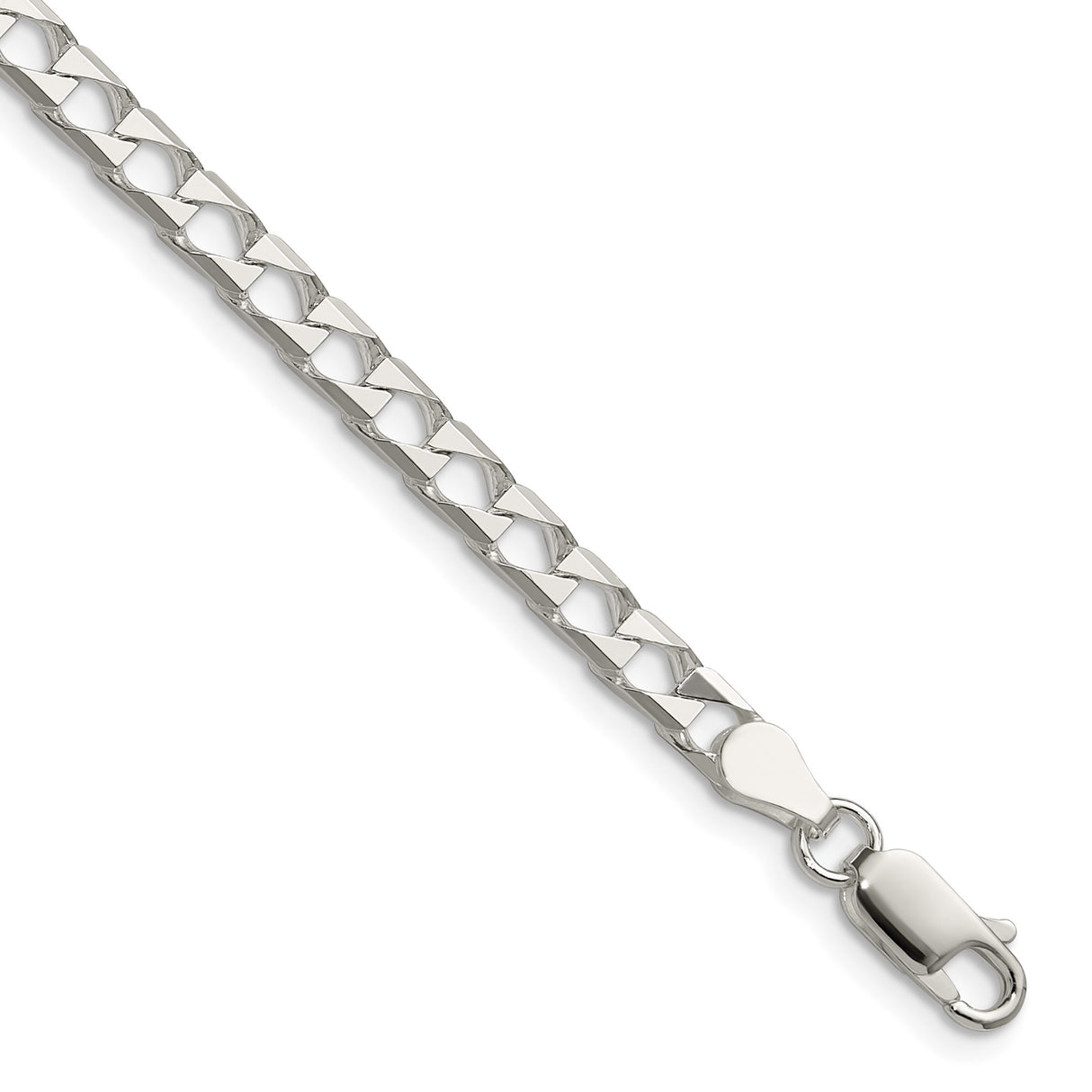 925 White Gold 4 mm Curb Chain Anklet, Polished shown for scale