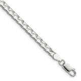 925 White Gold 4 mm Curb Chain Anklet, Polished shown for scale