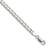925 White Gold 4 mm Curb Chain Necklace, Polished detail view