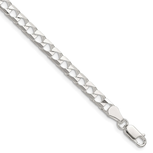 925 White Gold 5 mm Curb Chain Bracelet, Polished shown for scale