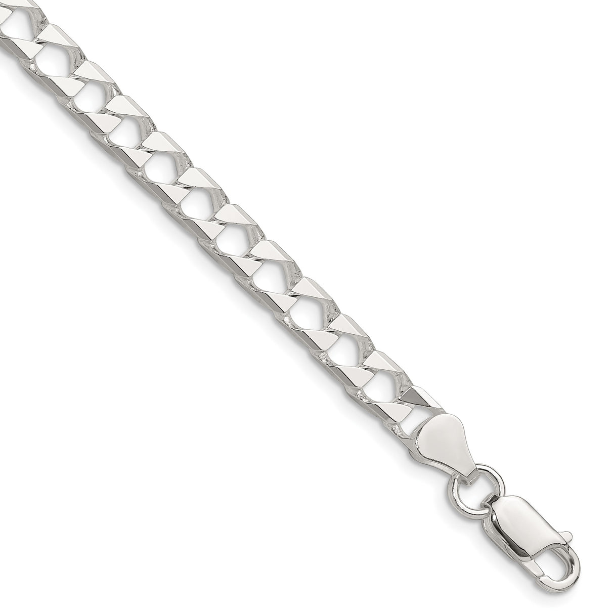 925 White Gold 5.75 mm Curb Chain Anklet, Polished shown for scale