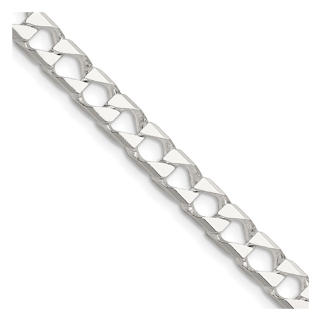 925 White Gold 5.75 mm Curb Chain Necklace, Polished detail view