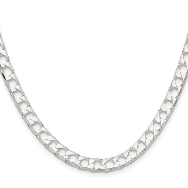 925 White Gold 5.75 mm Curb Chain Necklace, Polished