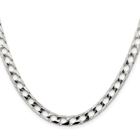 925 White Gold 6.25 mm Curb Chain Necklace, Polished