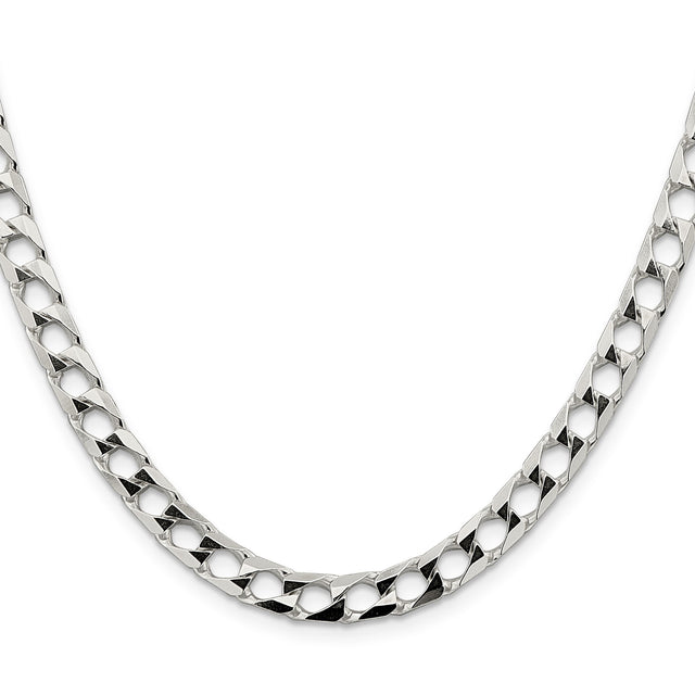 925 White Gold 6.25 mm Curb Chain Necklace, Polished