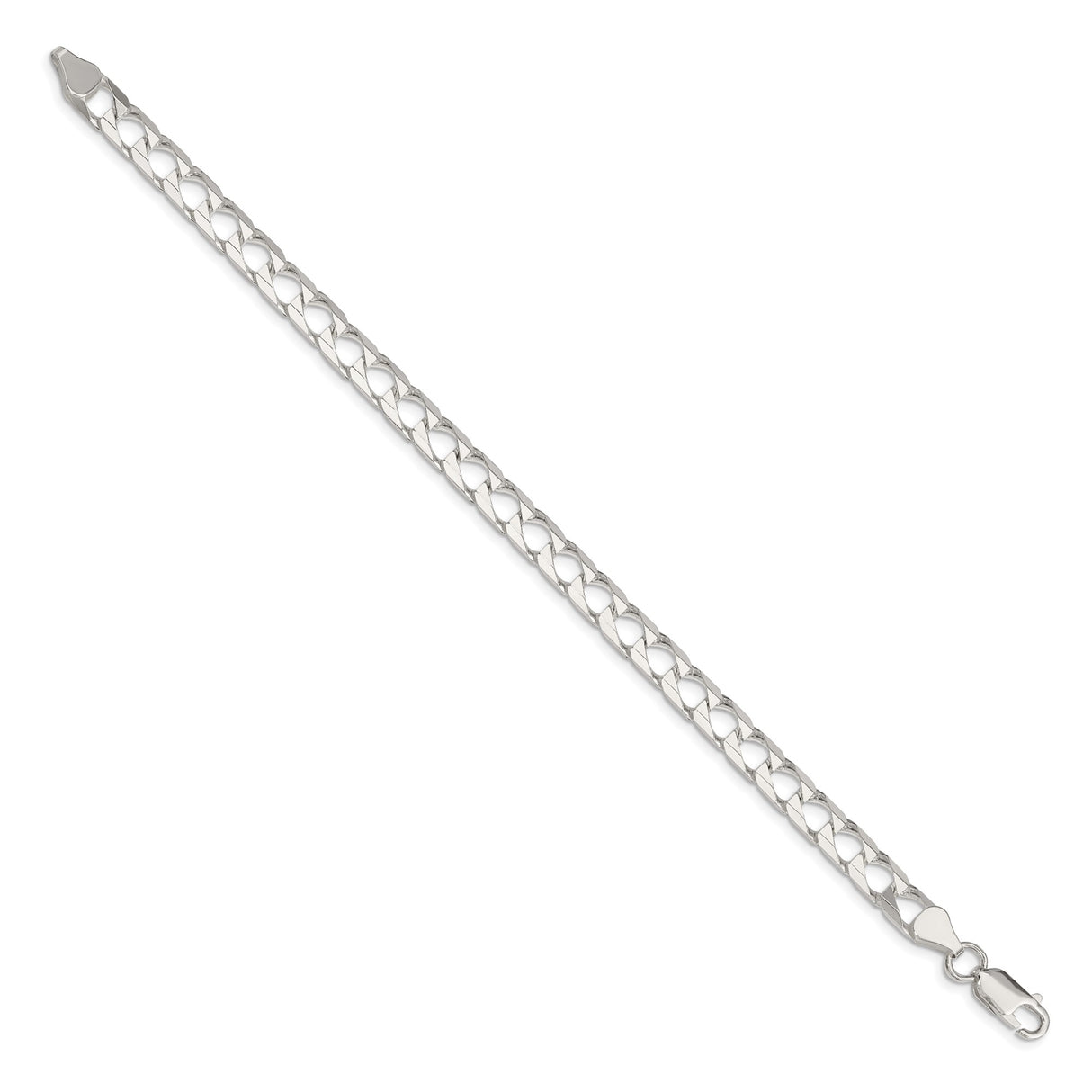 925 White Gold 6.25 mm Curb Chain Anklet, Polished