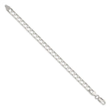 925 White Gold 6.25 mm Curb Chain Anklet, Polished