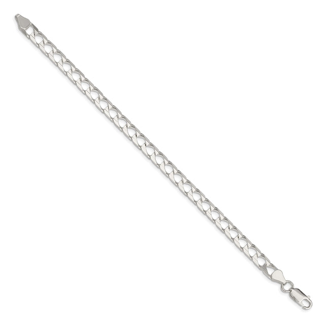 925 White Gold 6.25 mm Curb Chain Anklet, Polished