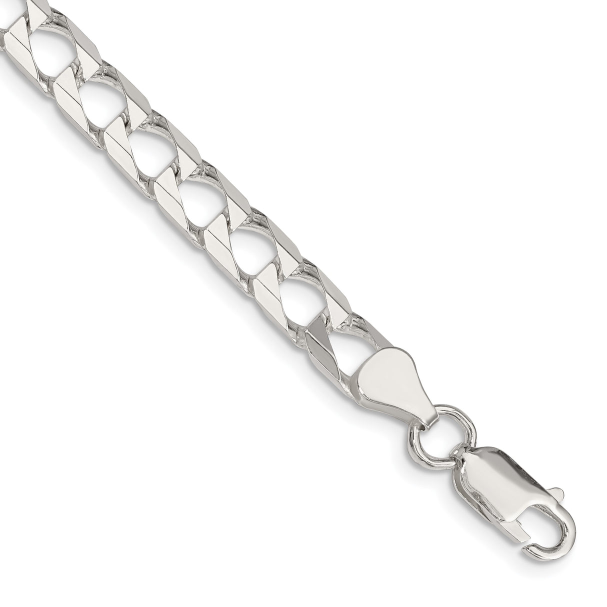 925 White Gold 6.25 mm Curb Chain Anklet, Polished shown for scale