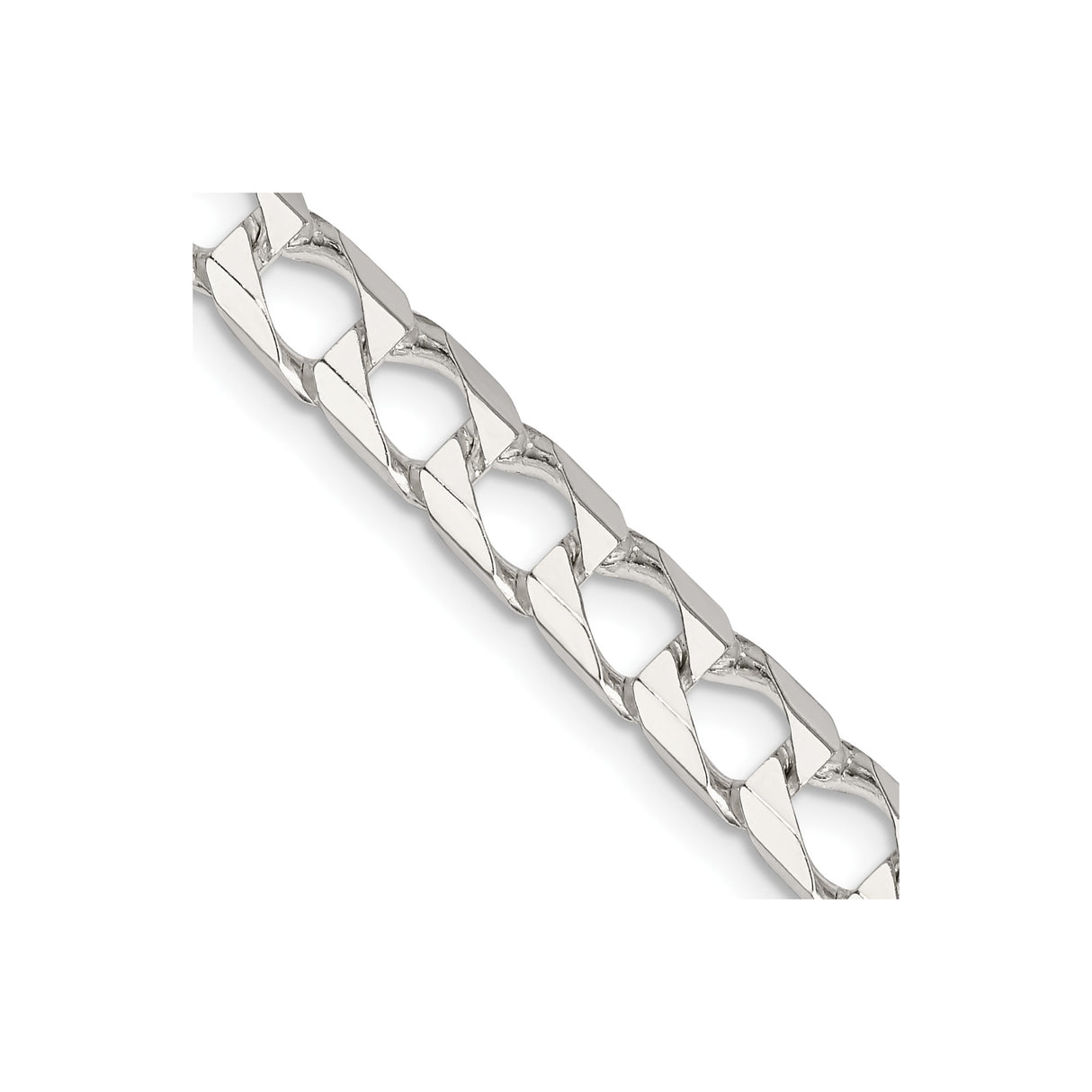 925 White Gold 6.25 mm Curb Chain Necklace, Polished detail view