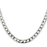 925 White Gold 6.25 mm Curb Chain Necklace, Polished