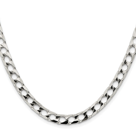 925 White Gold 6.25 mm Curb Chain Necklace, Polished