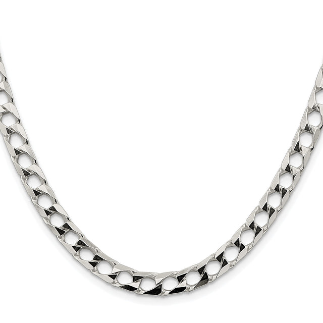 925 White Gold 6.25 mm Curb Chain Necklace, Polished