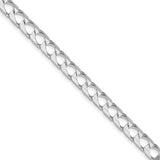 925 White Gold 6.25 mm Curb Chain Necklace, Polished detail view
