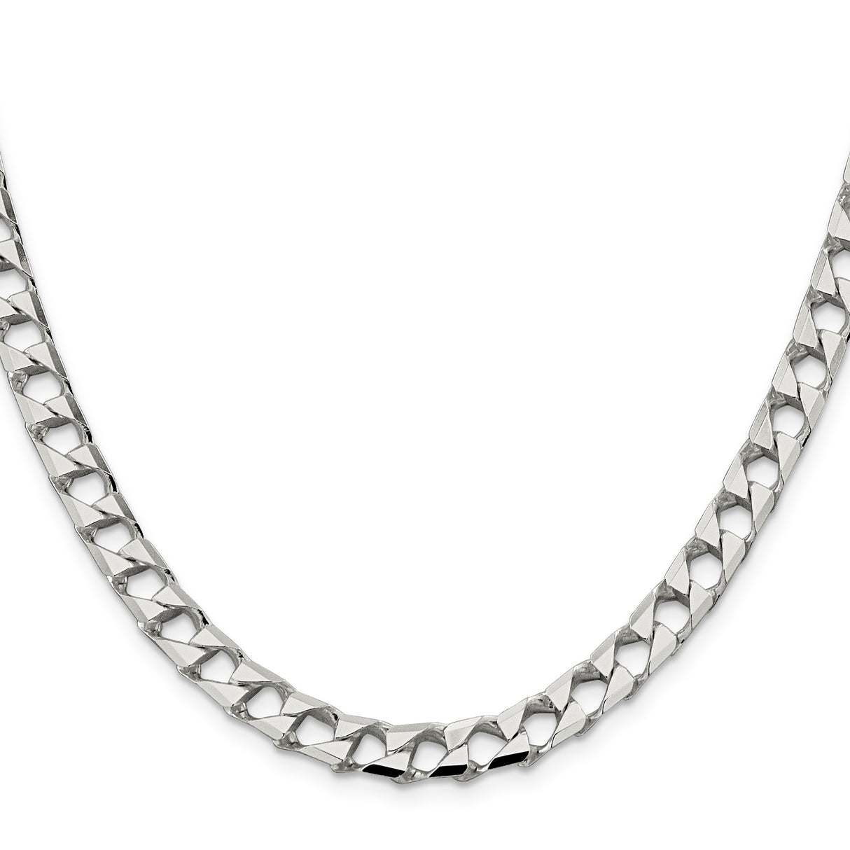 925 White Gold 7.2 mm Curb Chain Necklace, Polished
