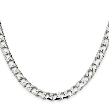 925 White Gold 7.2 mm Curb Chain Necklace, Polished