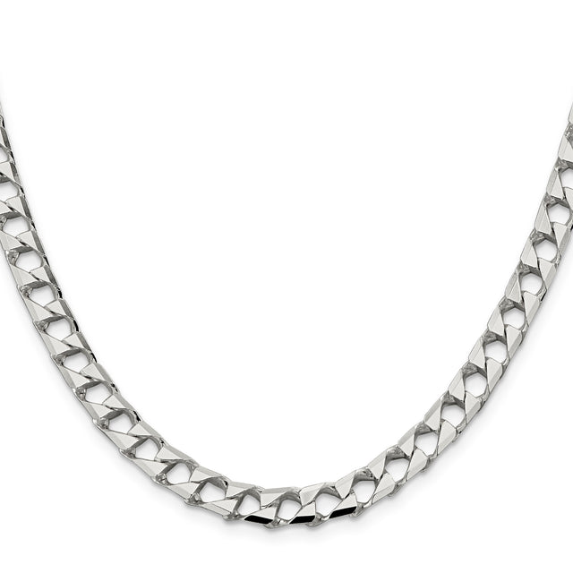 925 White Gold 7.2 mm Curb Chain Necklace, Polished