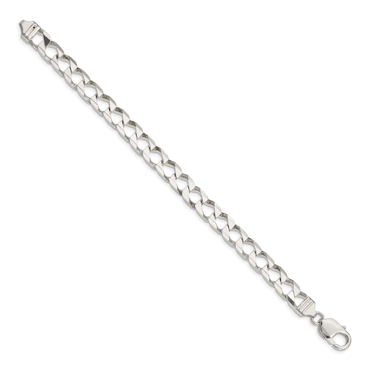 925 White Gold 7.2 mm Curb Chain Bracelet, Polished