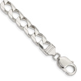 925 White Gold 7.2 mm Curb Chain Anklet, Polished shown for scale