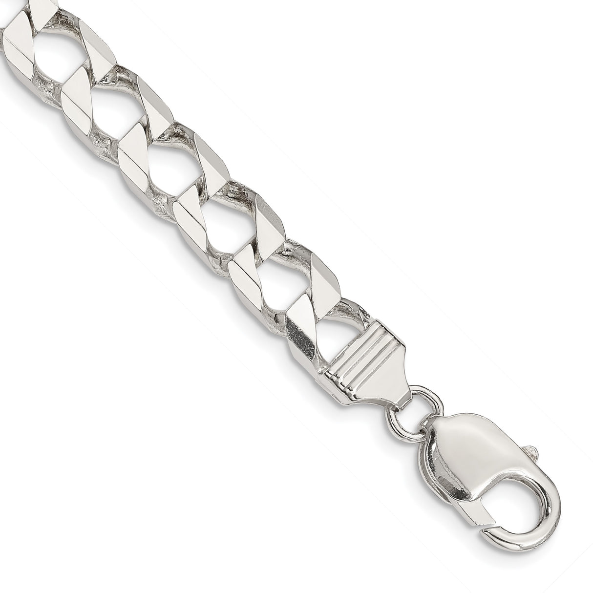 925 White Gold 7.2 mm Curb Chain Bracelet, Polished shown for scale
