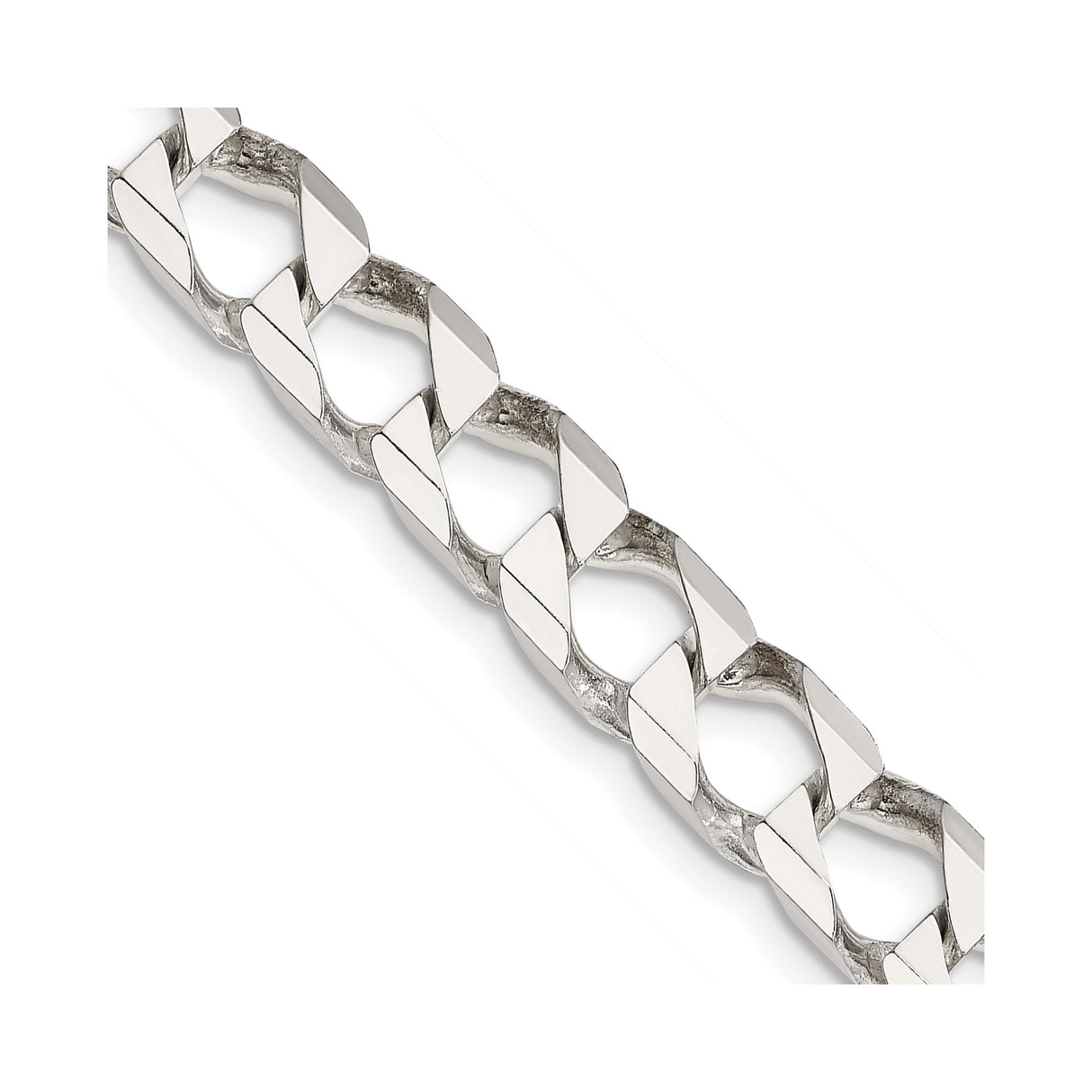 925 White Gold 7.2 mm Curb Chain Necklace, Polished detail view
