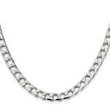 925 White Gold 7.2 mm Curb Chain Necklace, Polished