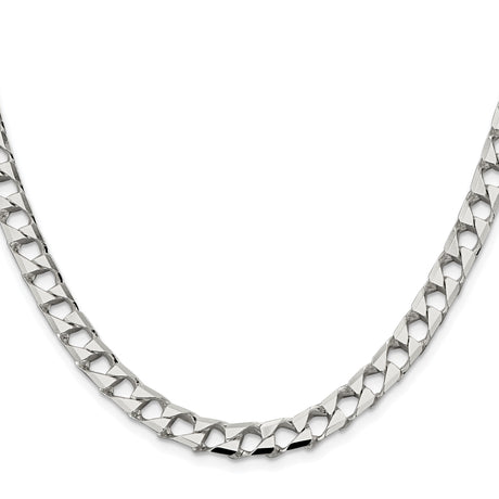 925 White Gold 7.2 mm Curb Chain Necklace, Polished