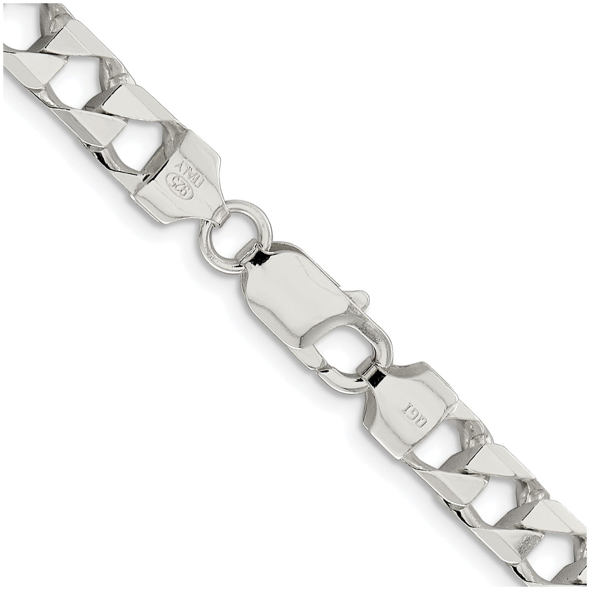 925 White Gold 7.2 mm Curb Chain Necklace, Polished alternate angle