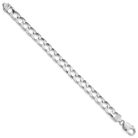 925 White Gold 7.2 mm Curb Chain Anklet, Polished