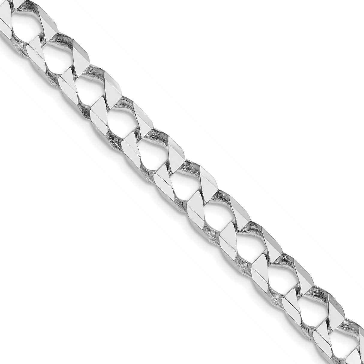 925 White Gold 7.2 mm Curb Chain Necklace, Polished detail view