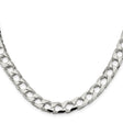 925 White Gold 8.6 mm Curb Chain Necklace, Polished