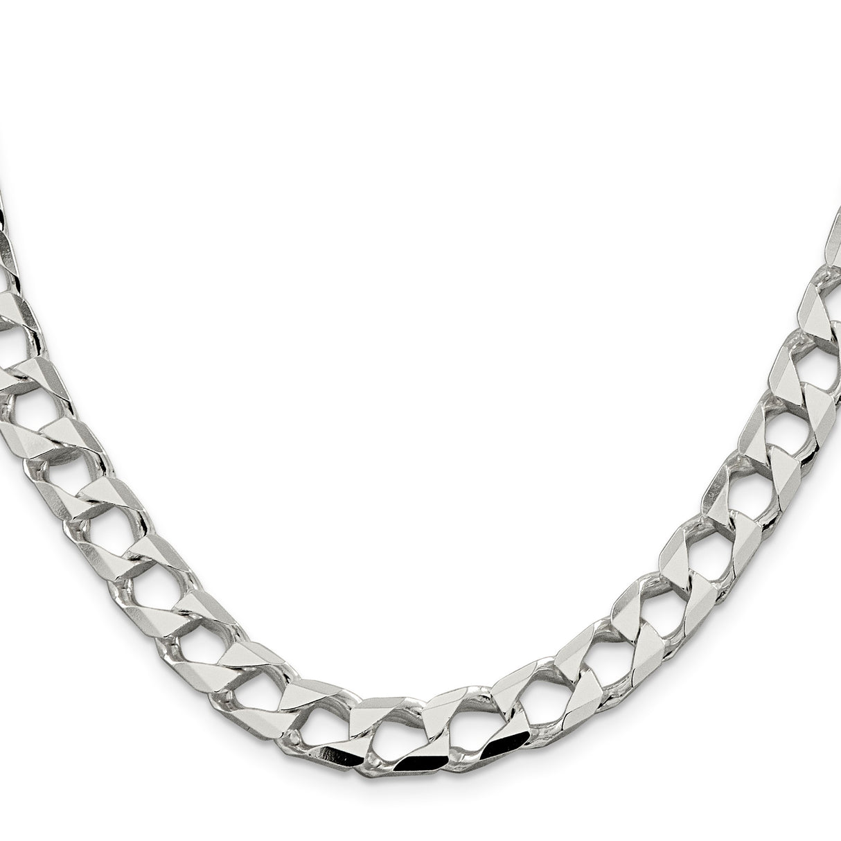 925 White Gold 8.6 mm Curb Chain Necklace, Polished