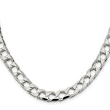 925 White Gold 8.6 mm Curb Chain Necklace, Polished