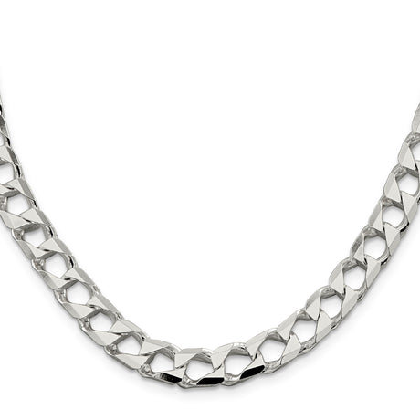 925 White Gold 8.6 mm Curb Chain Necklace, Polished
