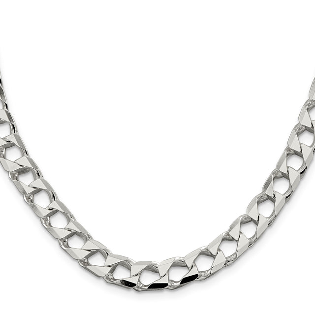 925 White Gold 8.6 mm Curb Chain Necklace, Polished