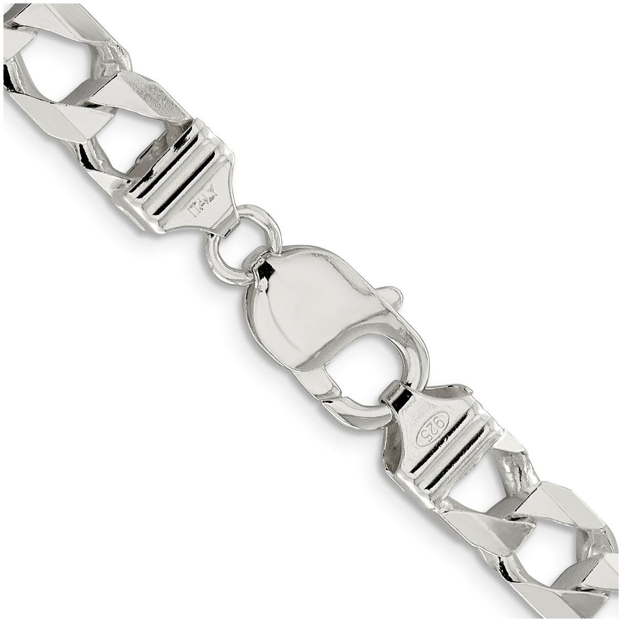 925 White Gold 8.6 mm Curb Chain Necklace, Polished alternate angle