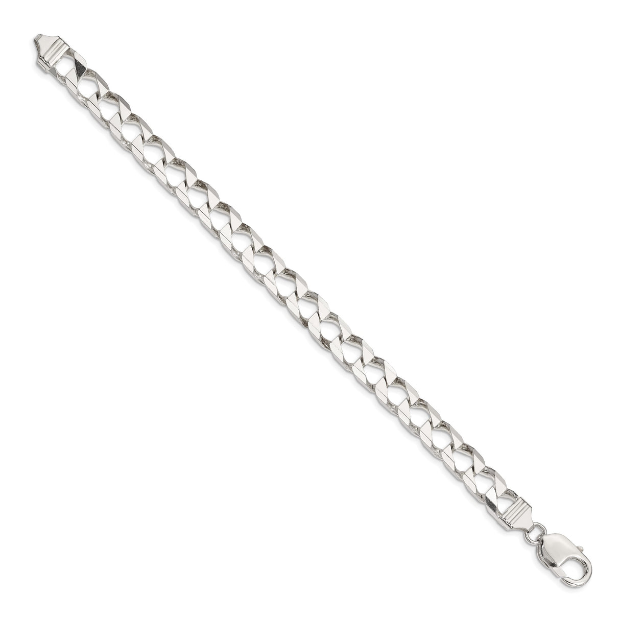 925 White Gold 8.6 mm Curb Chain Anklet, Polished