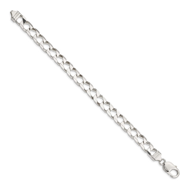 925 White Gold 8.6 mm Curb Chain Anklet, Polished